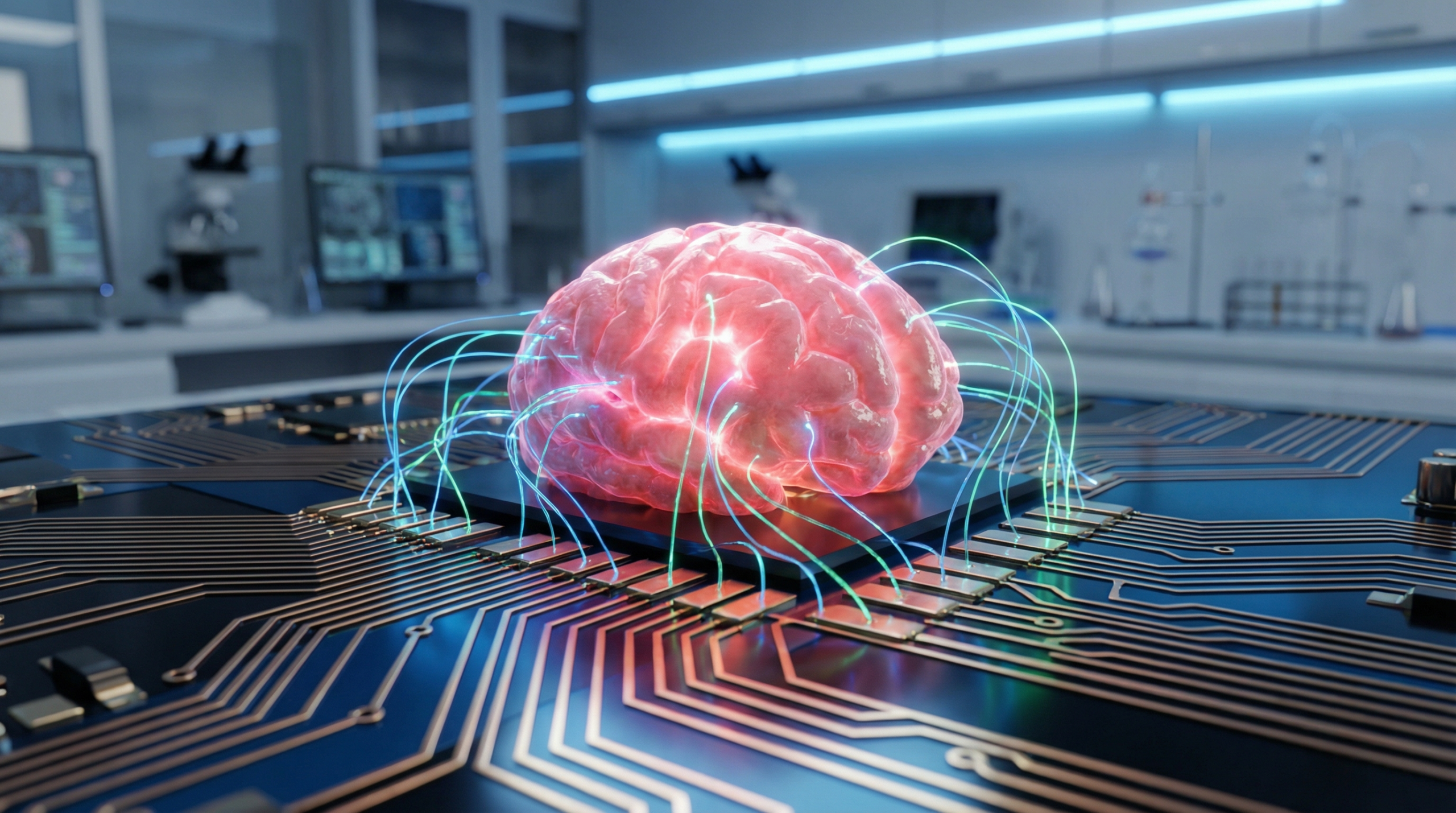 Representation of human biocomputing with a brain organoid connected to electronic circuits.